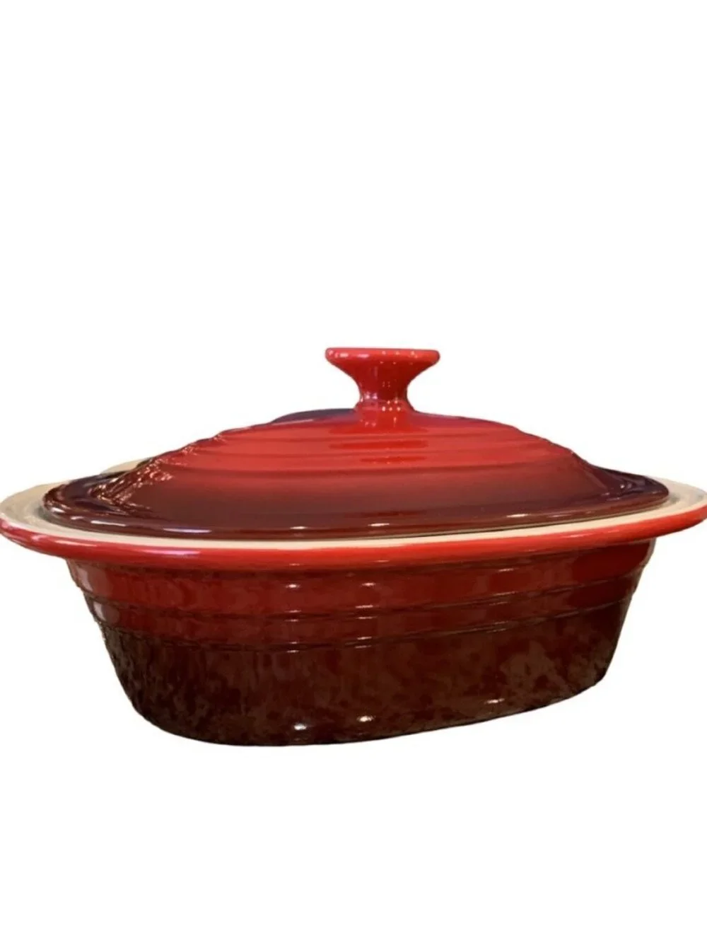 Le Creuset 2-1/2 Qt Red Heart Shaped Stoneware Baker Casserole Dutch Oven w/Lid